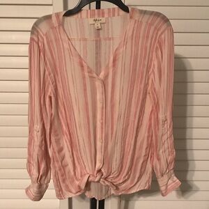 Style & Co pink & cream striped tie knot blouse, S